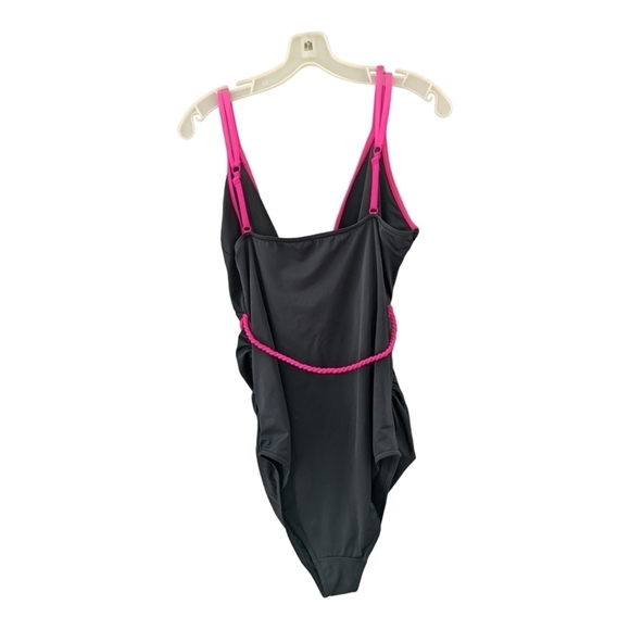 ASOS Swim Black with Hot Pink One Piece Belted Swimsuit Size 14 EUC - Picture 2 of 6